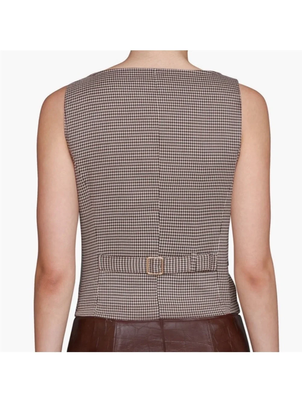 Avec Les Filles Brown Chocolate Faux Leather Buckle Detail Maxi Skirt / Vest Set